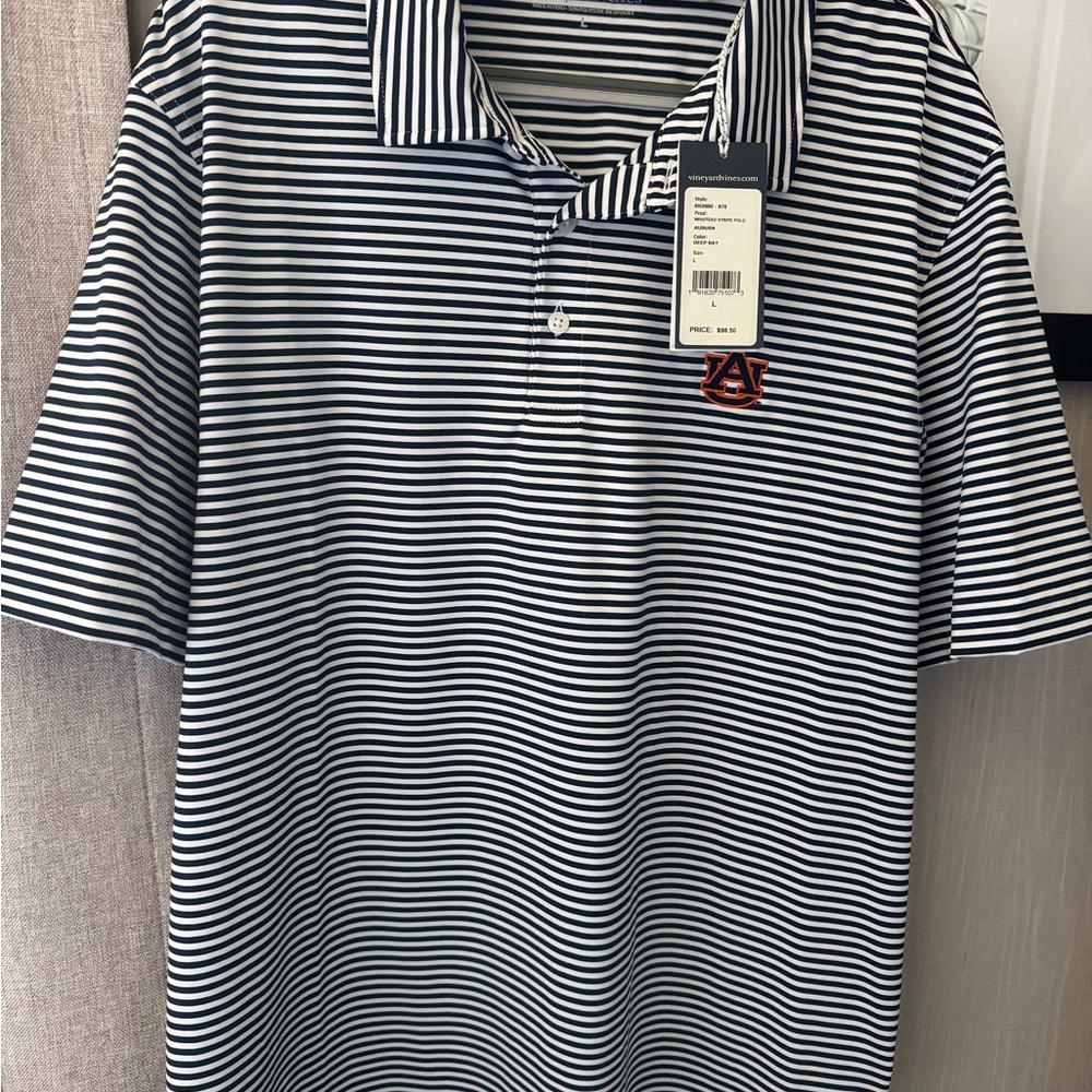 Vineyard Vines Navy and White Striped Polo